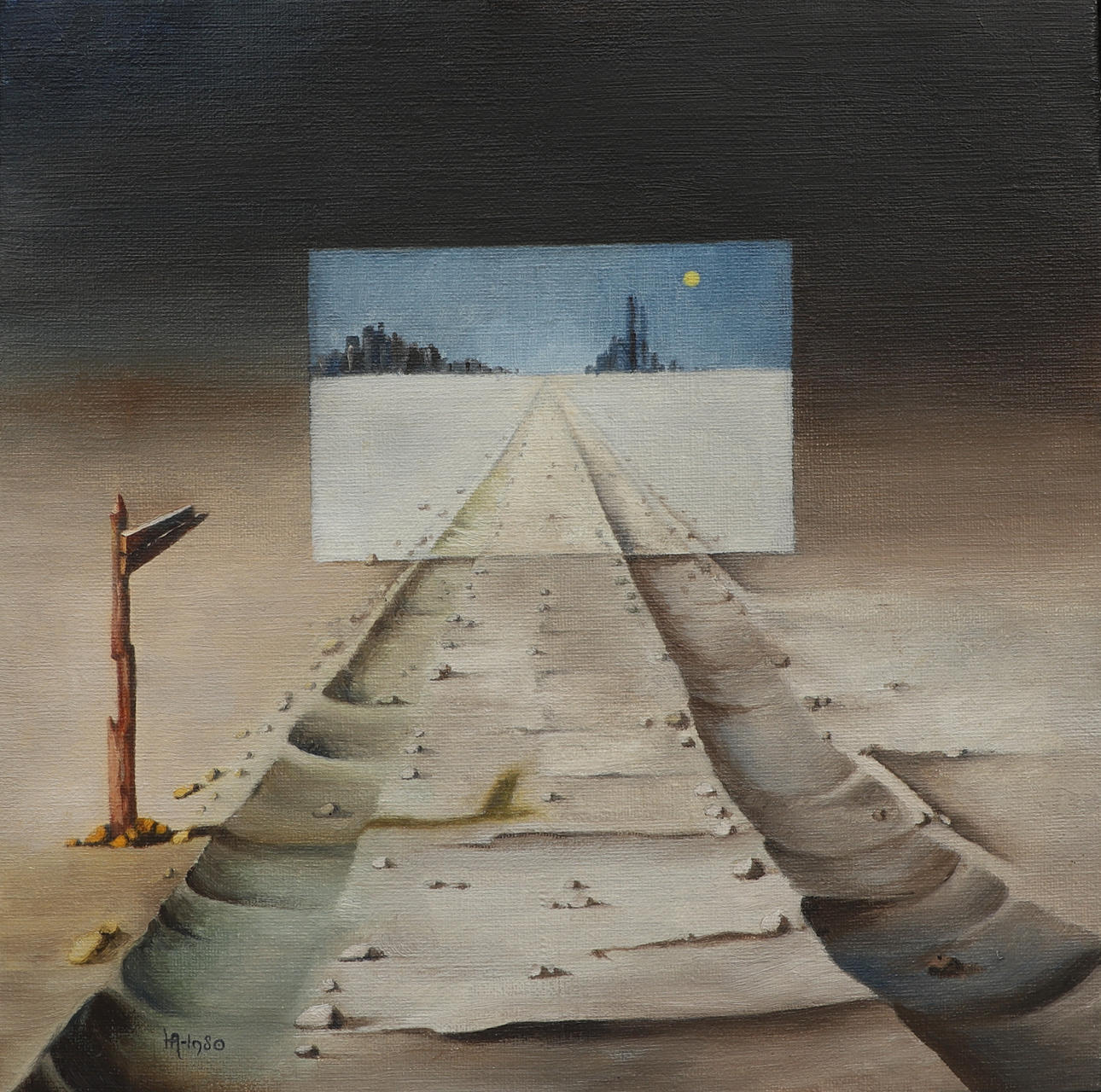HAWK ALFREDSON. Oil on canvas, surreal image composition, signed, dated 1980.