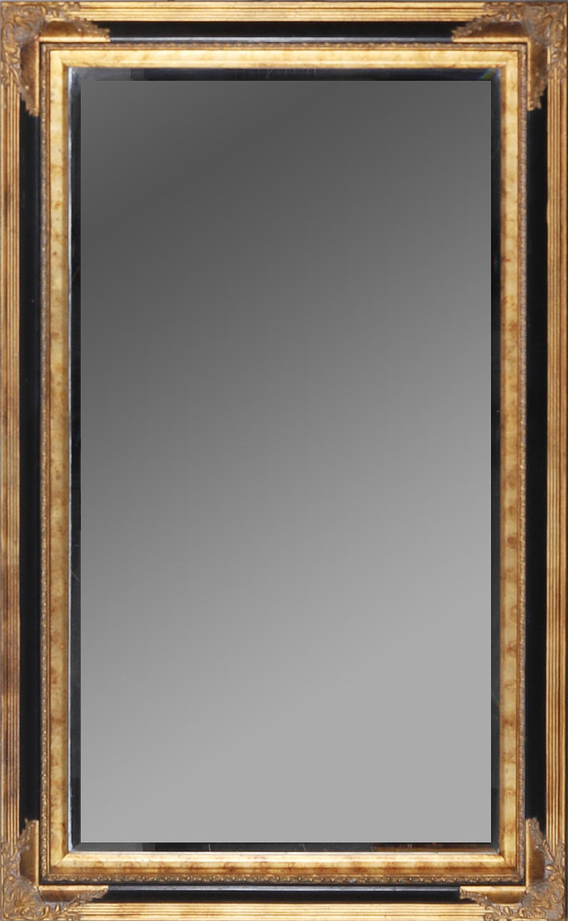 LARGE MIRROR, black and bronzed wooden frame.