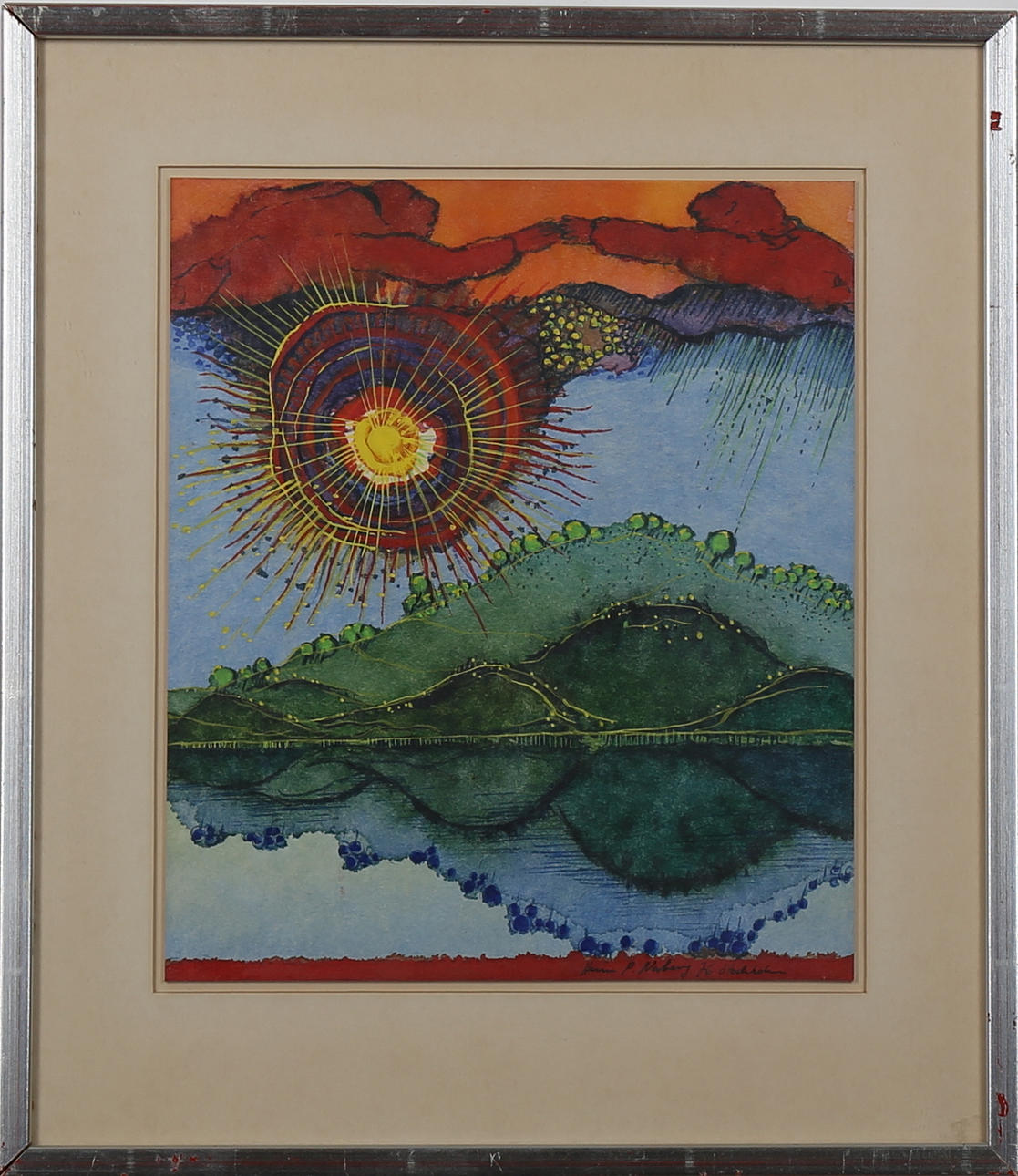 HEINRICH PETER NORBERG. Akvarell på rispapper, "Norrländsk landskap" signerad Hein P Norberg, daterad 76 Stockholm.