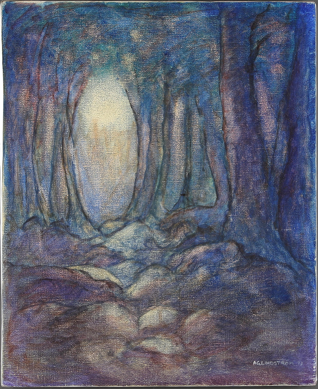 OIDENTIFIERAD KONSTNÄR. Skogsparti, olja på duk. Signerad och daterad "A.G. Lindström" -73.