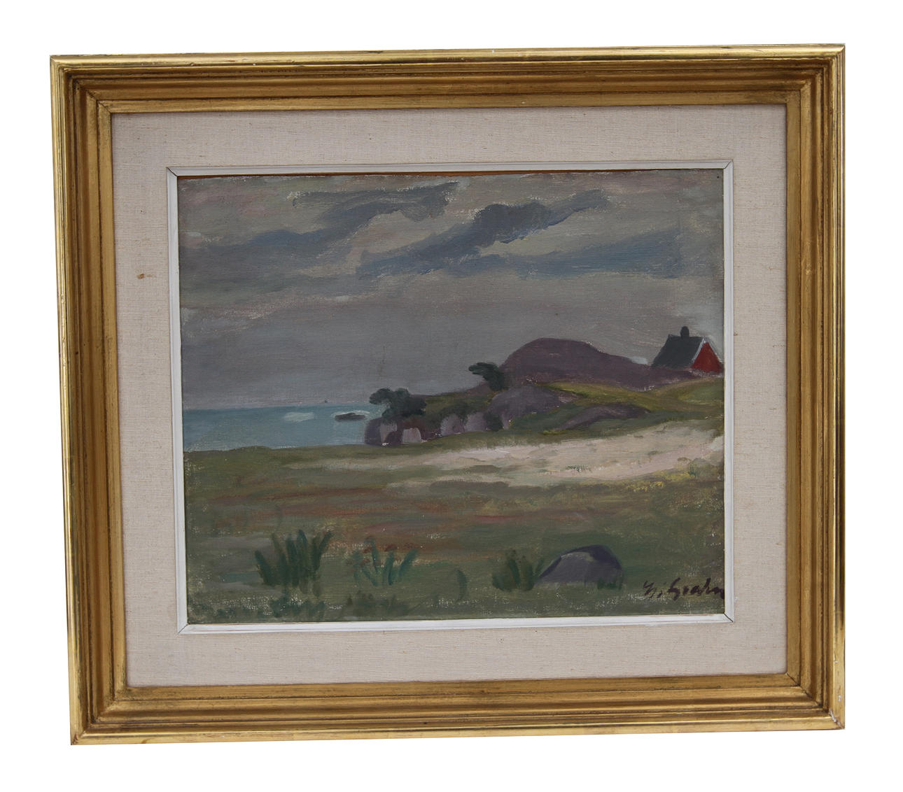 HJALMAR GRAHN. Olja på pannå, kustlandskap, signerad.