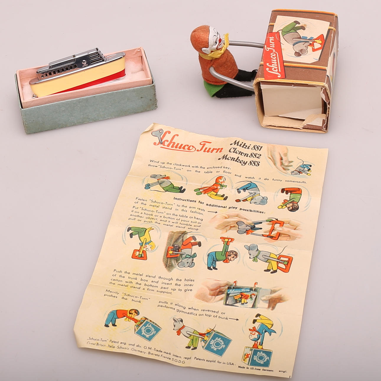 LEKSAK "Clown 882" Schuco Turn, samt TÄNDARE Sarome "Cruiser" 1900-talets mitt.