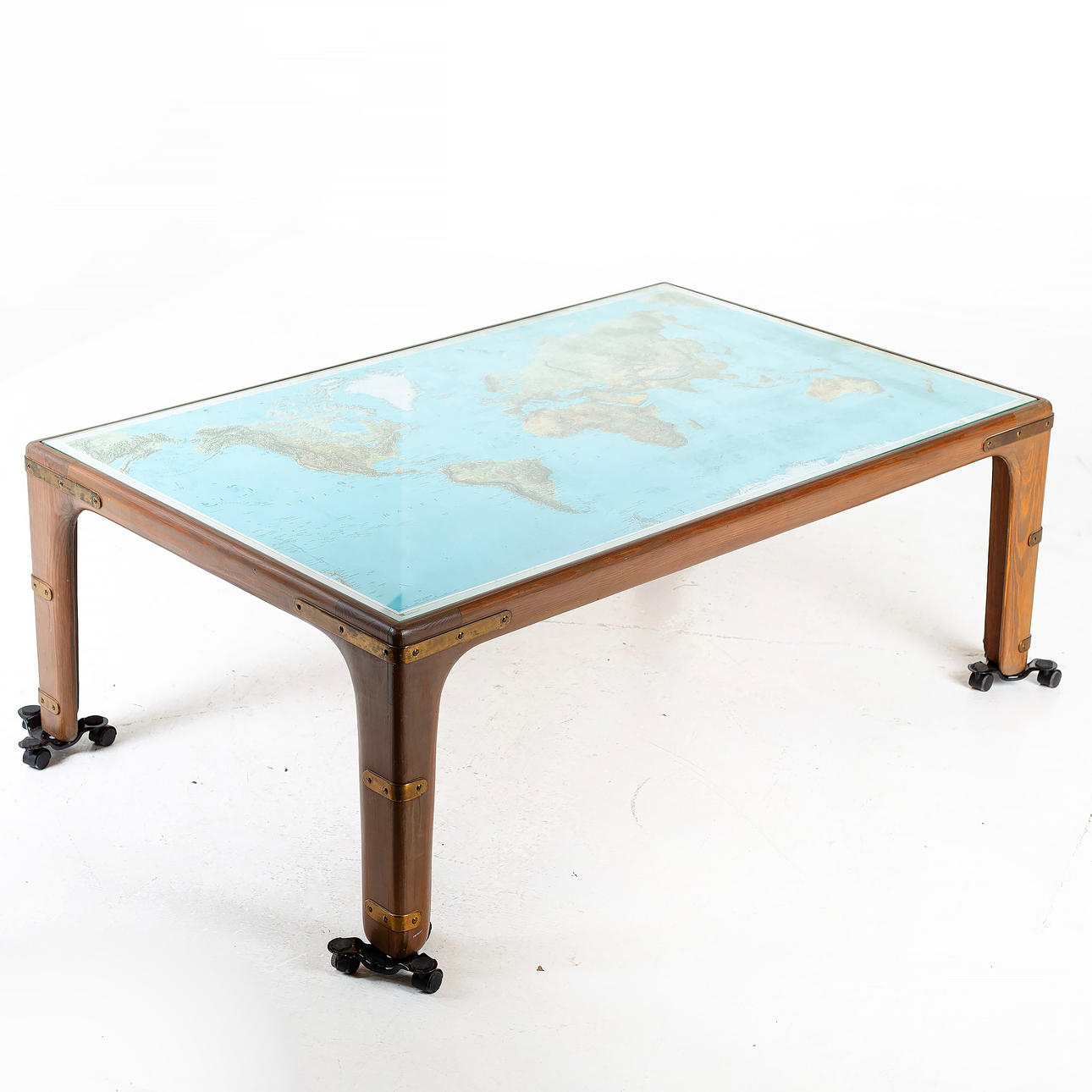 COFFEE TABLE, with glazed world map, late 1900s.
