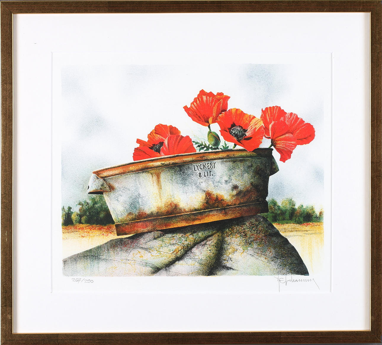 NILS ERIK JOHANSSON. Vallmo i zinkbalja, färglitografi, Signerad och numrerad, 267/290.