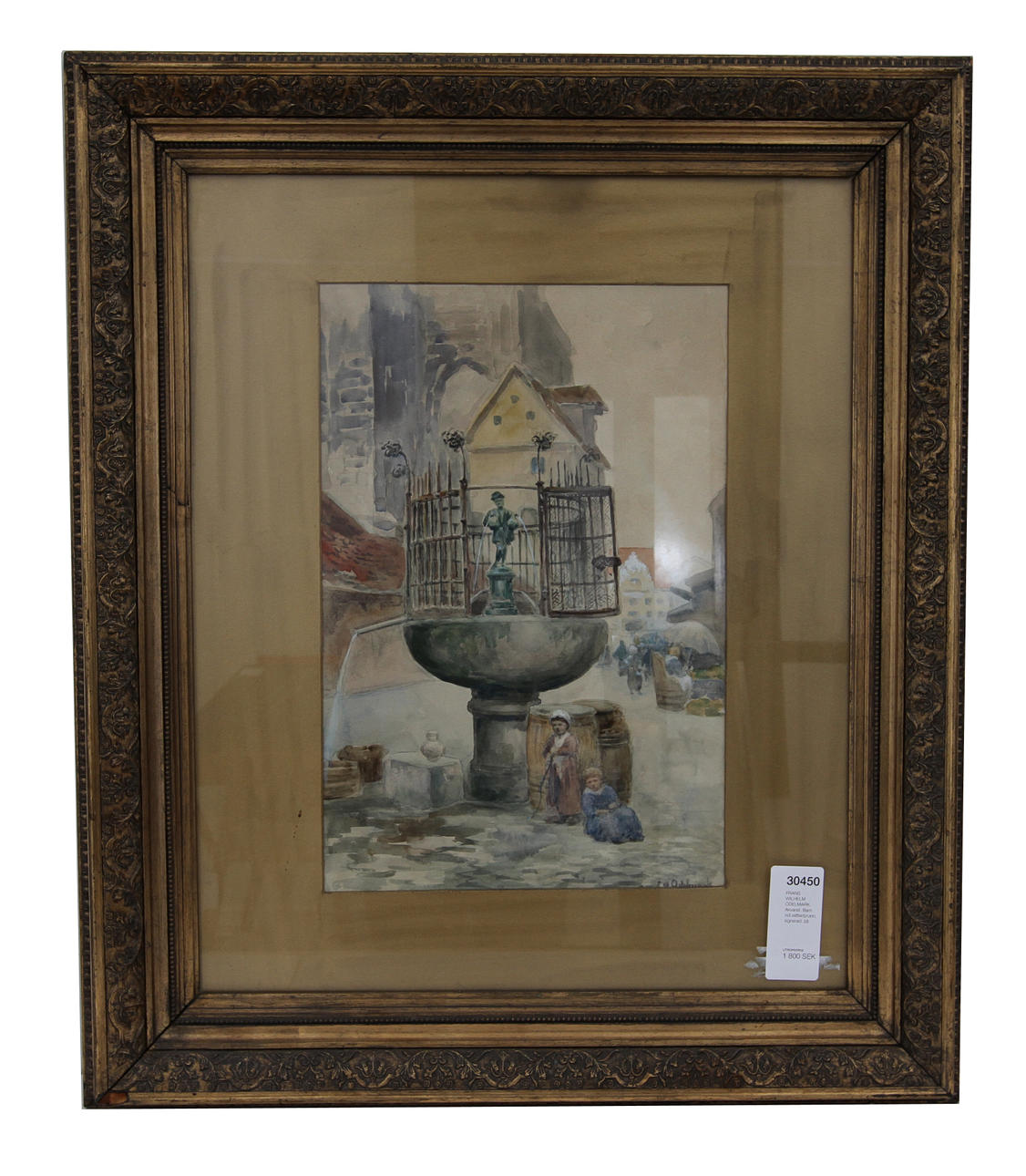 FRANS WILHELM ODELMARK. Akvarell. Barn vid vattenbrunn, signerad.