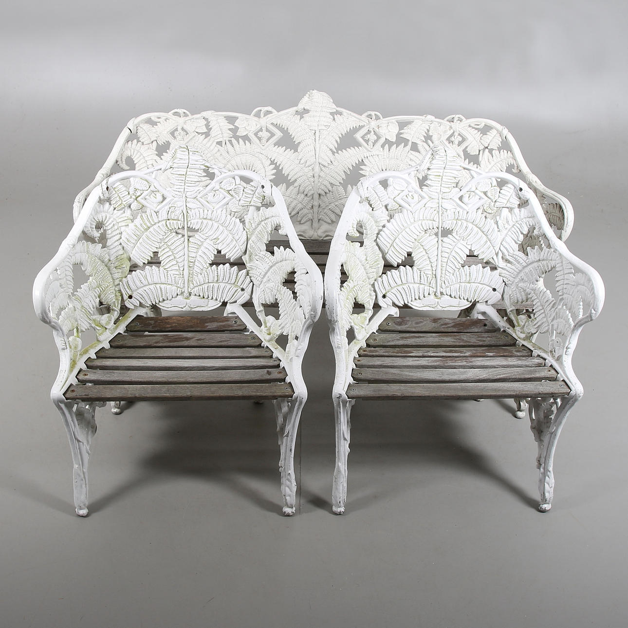 TRÄDGÅRDSGRUPP, 3 delar, metall, Ormbunksmodell, 1900-talets mitt.