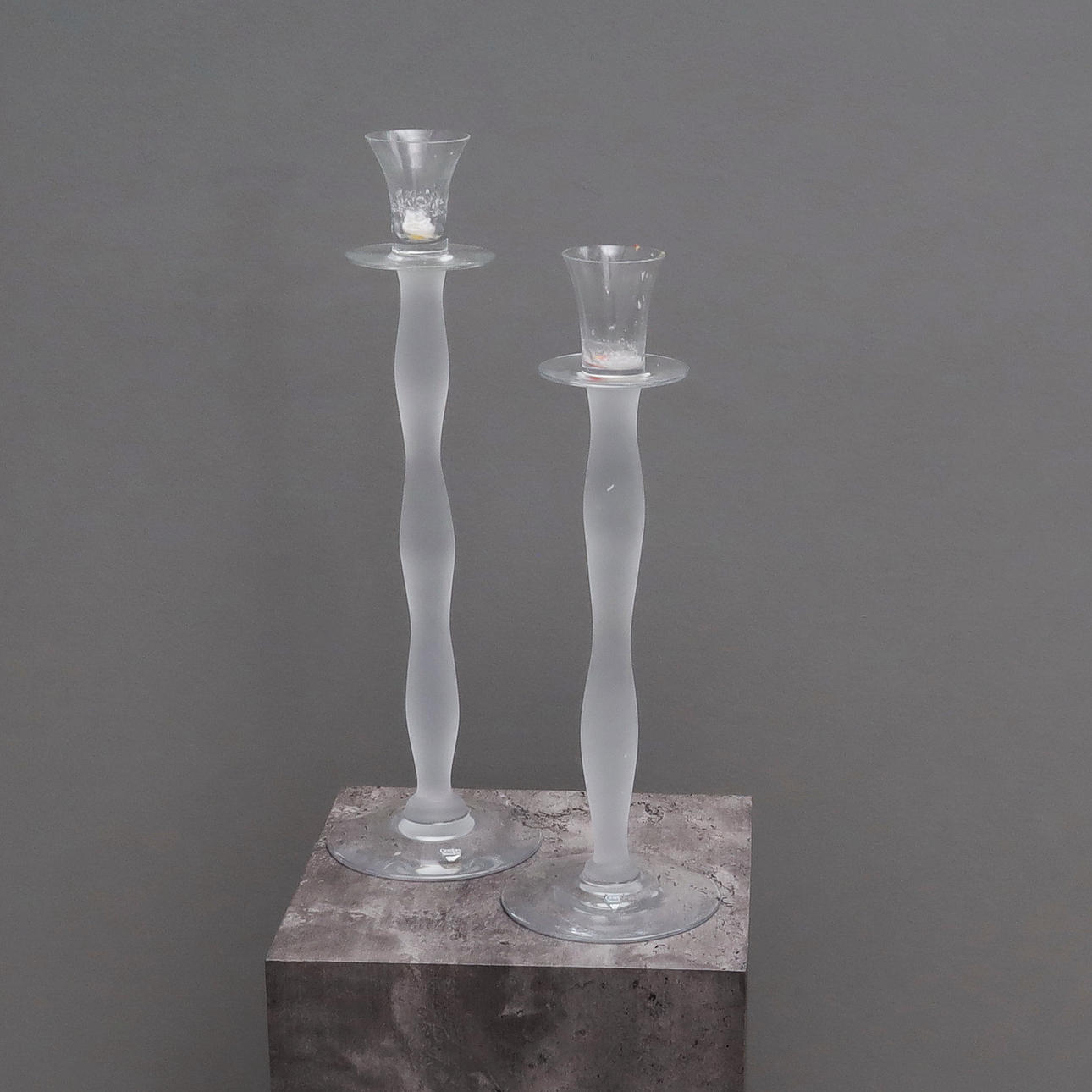 ANNIE NILSSON. Candlesticks, a pair, glass, "Celeste", Orrefors.