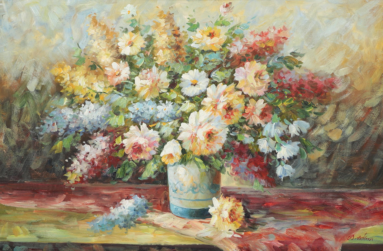 WALTER ADAM. oil on canvas, still life, signed.