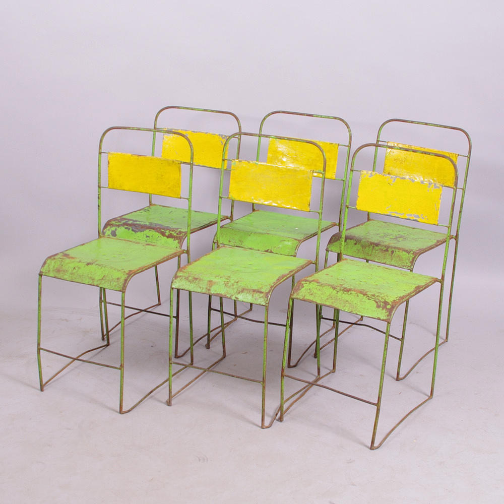 STOLAR, 6 stycken, målad plåt och smidesjärn, industridesign.