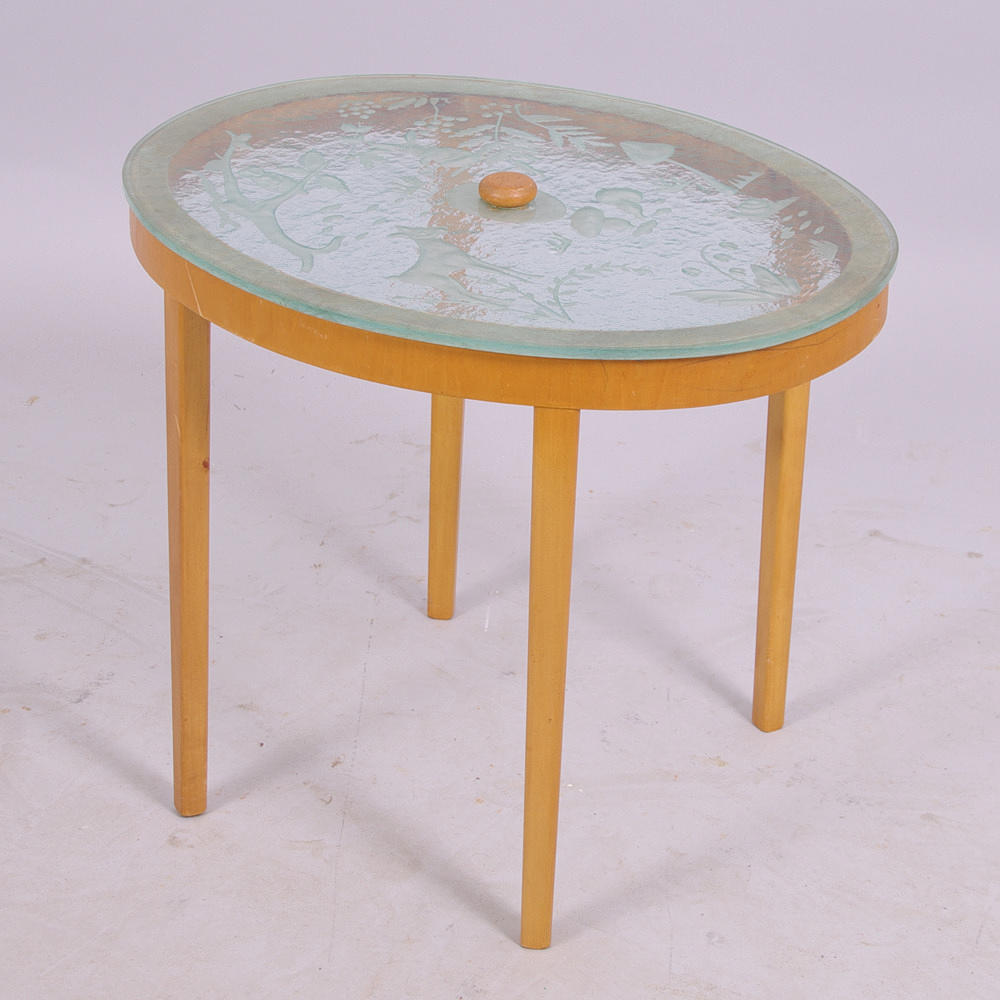 LAMPBORD, alm ned graverad skiva, Art Deco.