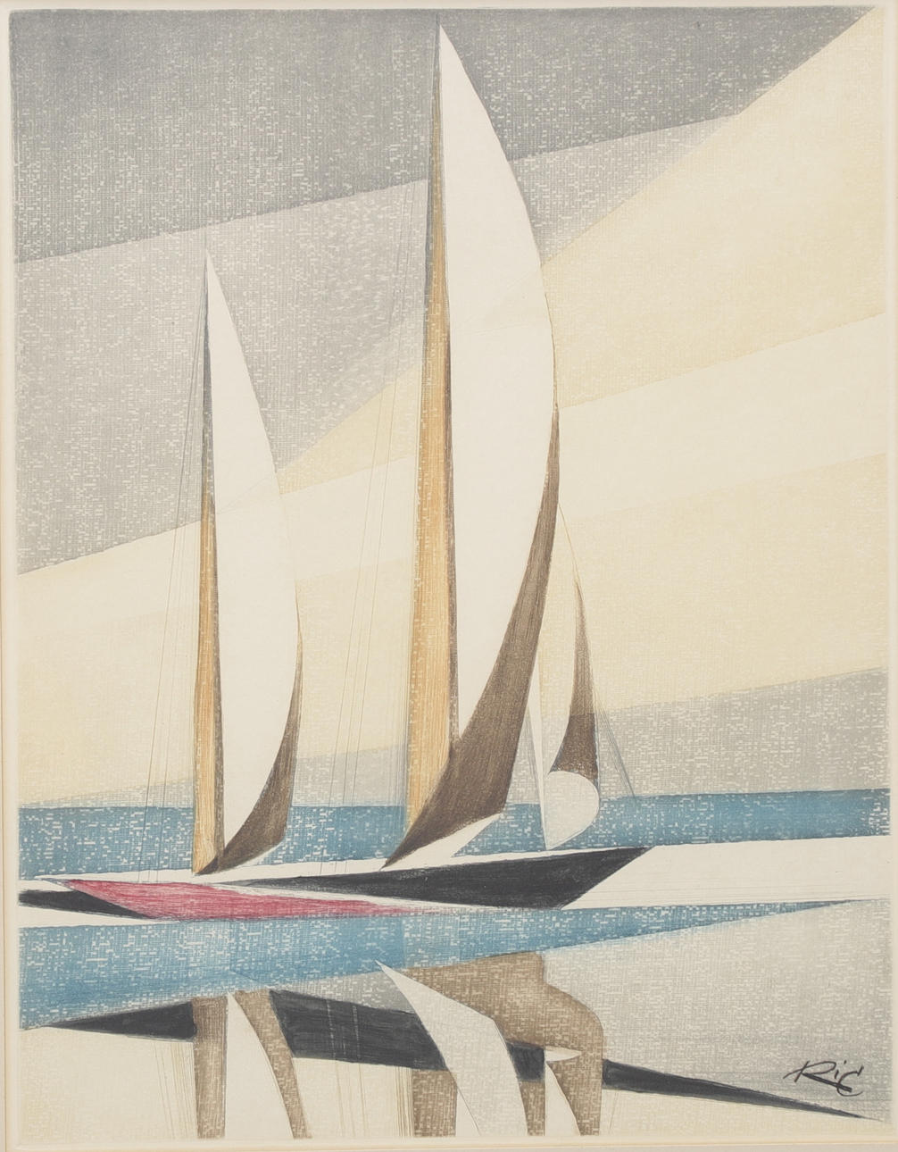 FRITZ NEUMANN. Segelboote, Farbradierung, signiert RiC.