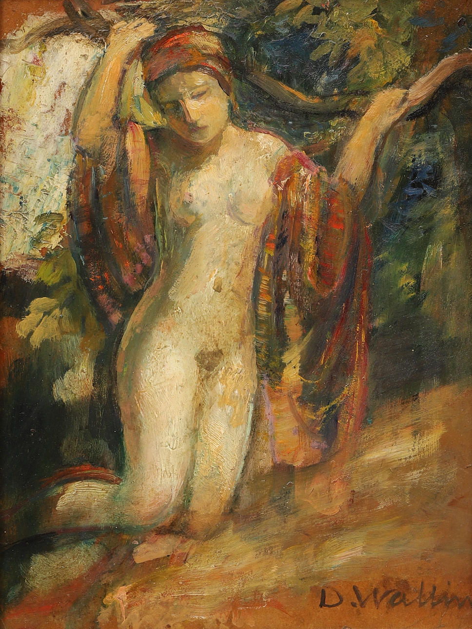 DAVID WALLIN. "KNEELING GIRL, composition 1917", signed.