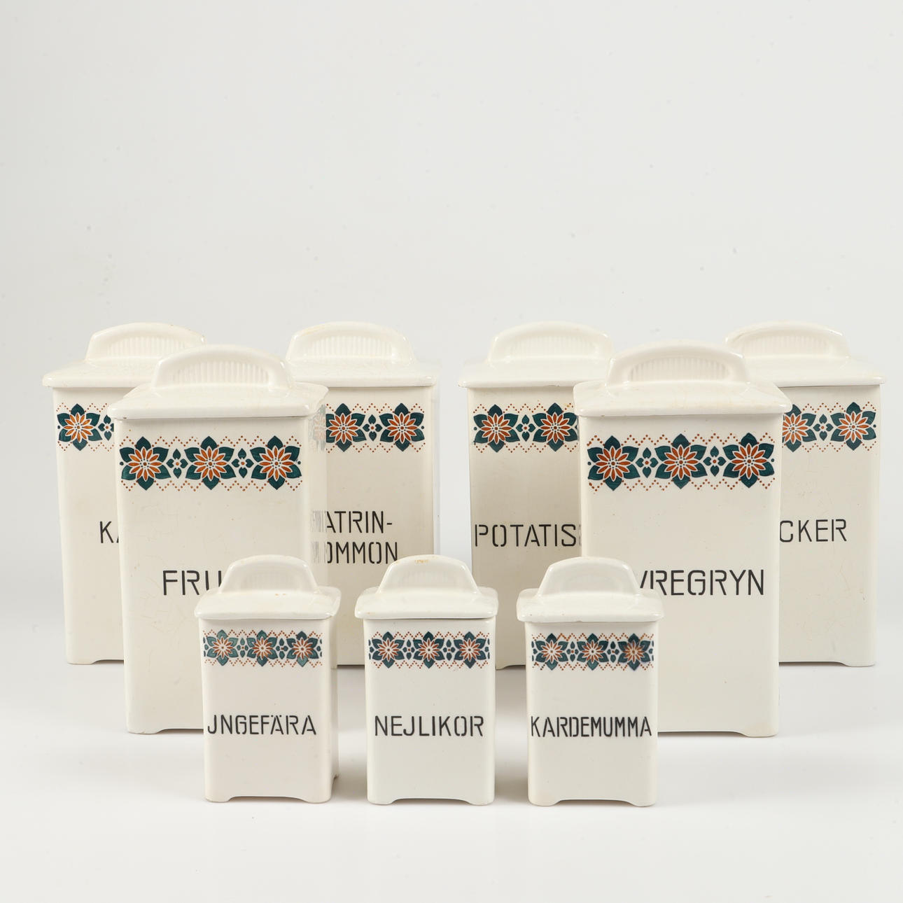 SPICE JARS, 9 pieces, T&H Colditz, Germany.