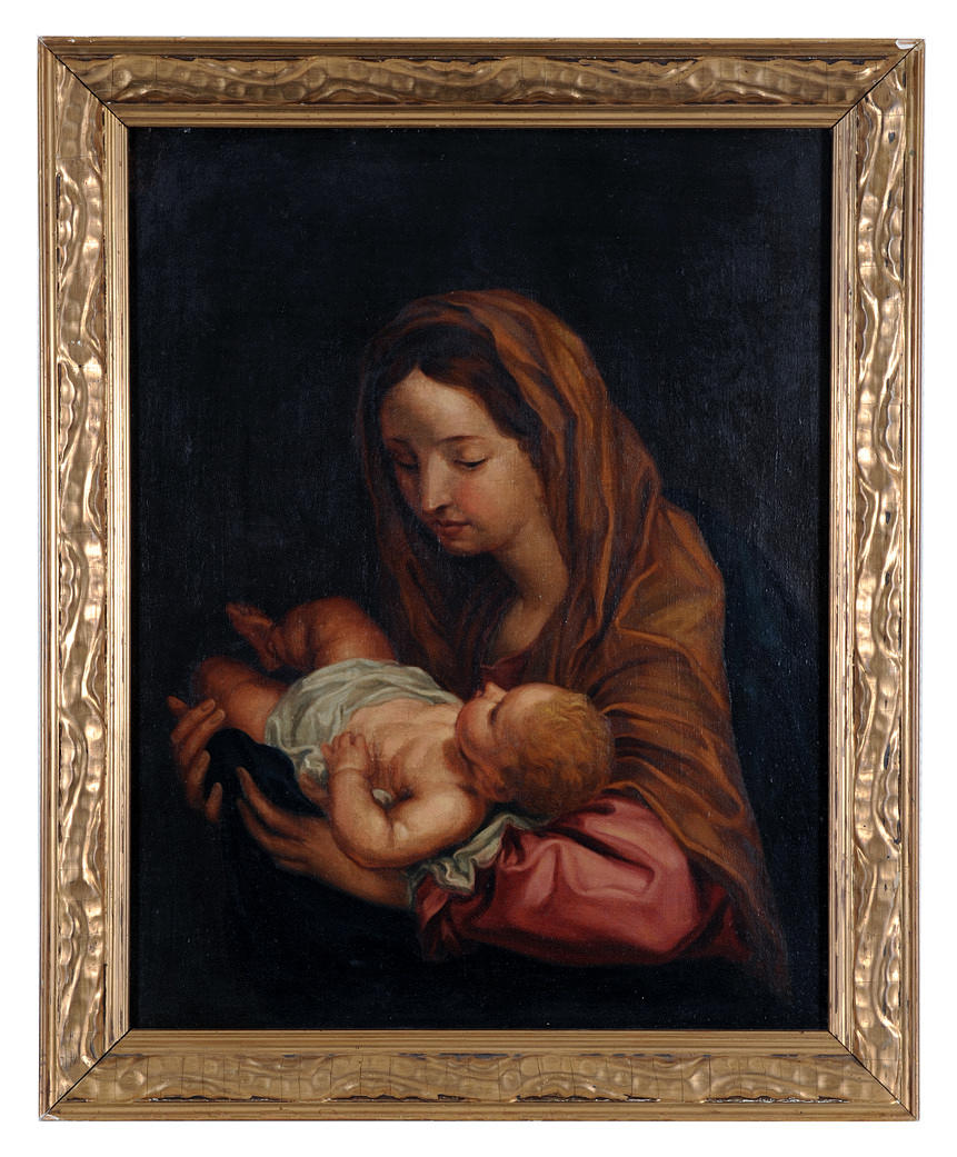 MILANESISCHE, MAILÄNDER SCHULE. EFTER. Maria Magdalena med Jesus. Madonna i veckat plagg.