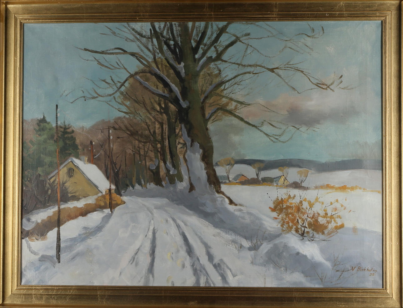 V BIRKHOLM. Vinterlandskap, olja på duk, signerad samt daterad -38.