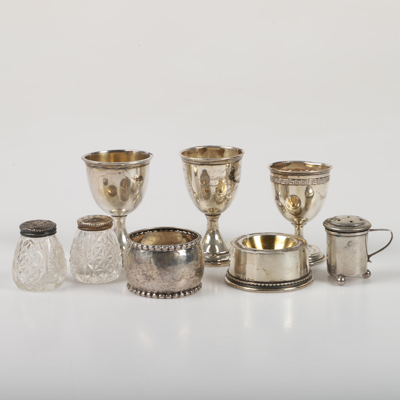 EIERBECHER MM, 8 Teile, Silber. Silber & Metall - Silber