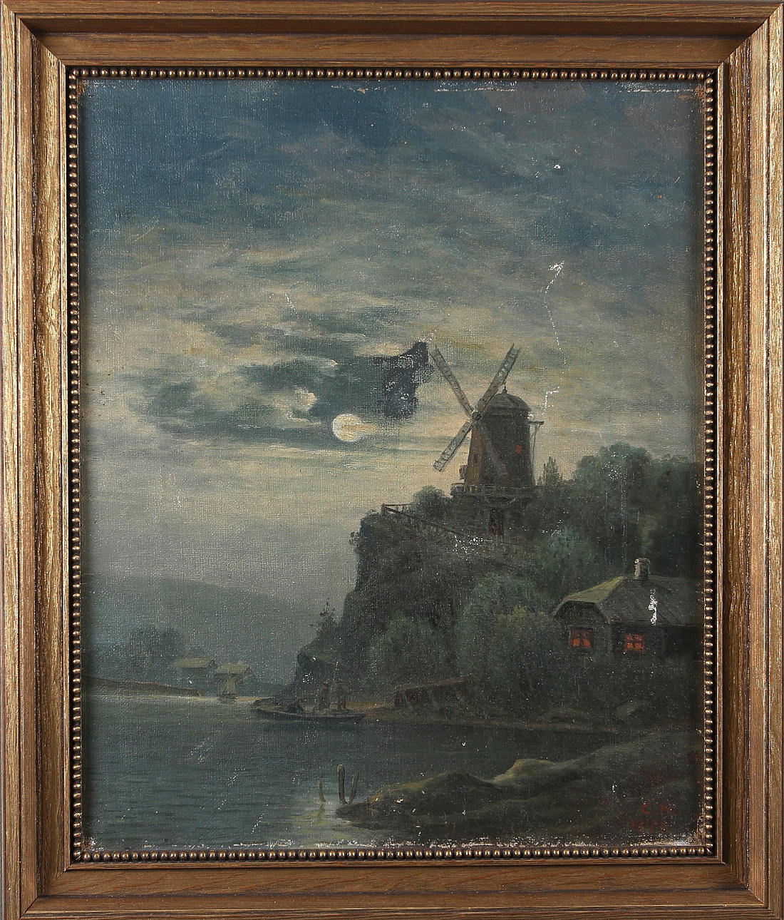 OIDENTIFIERAD KONSTNÄR. Fiskare i månsken, olja på duk. Signerad och daterad "C.H." 1878.