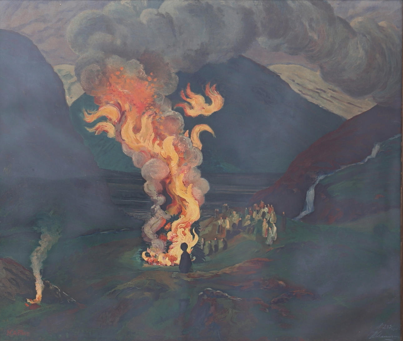 NIKOLAI ASTRUP. After. "Jonsok bonfire". Color lithograph, signed in the print, numbered 283/350.