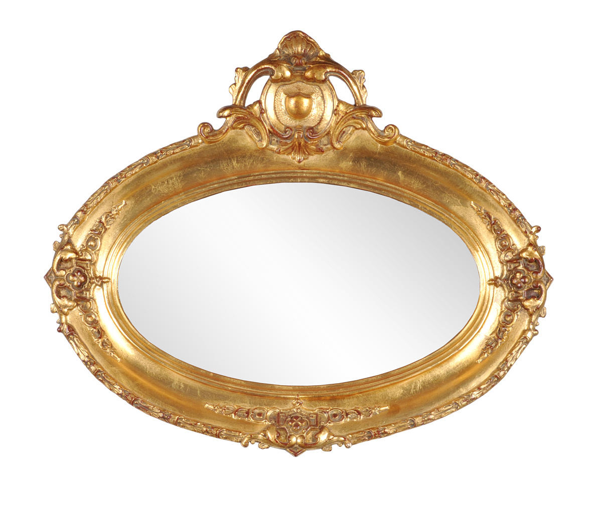 MEDAILLION-WANDSPIEGEL. Frodig guldram krönt, omkring 1930.