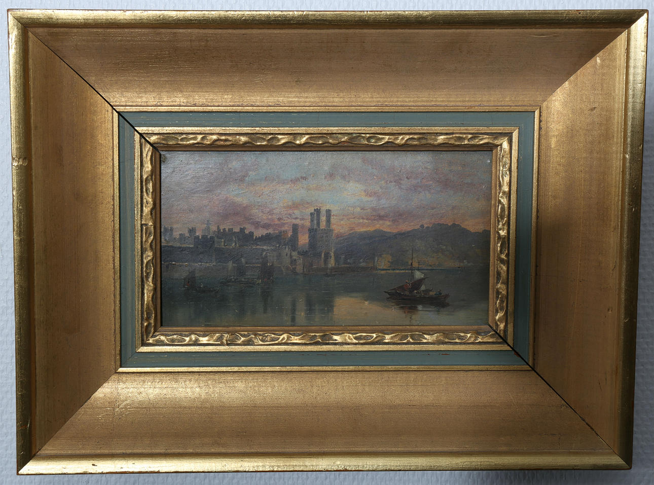 OIDENTIFIERAD KONSTNÄR. Olja på kartong, Segelbåtar i hamn, 1800-1900-tal.