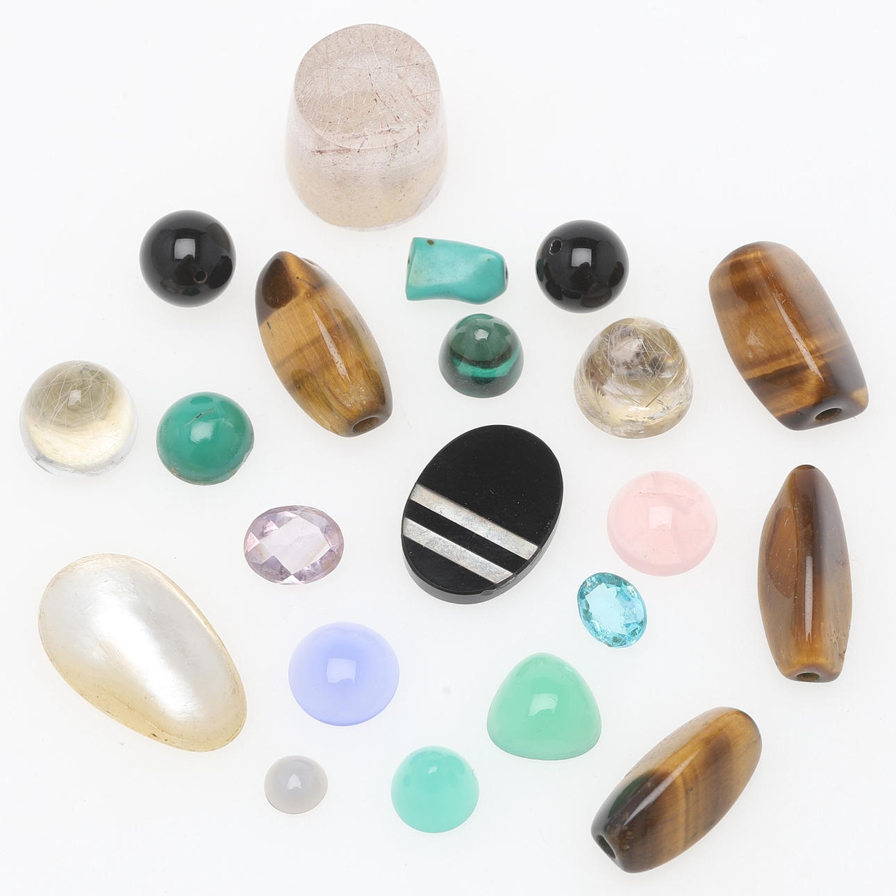 LØSE STEN, en Sæt, bl.a. Tigerens øje.