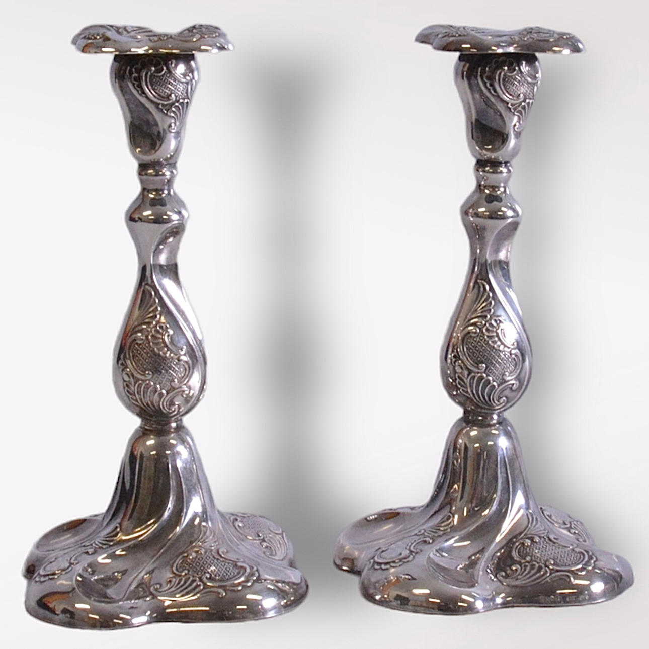 LJUSSTAKAR, 1-par, silver, Rokokostil, 1900.