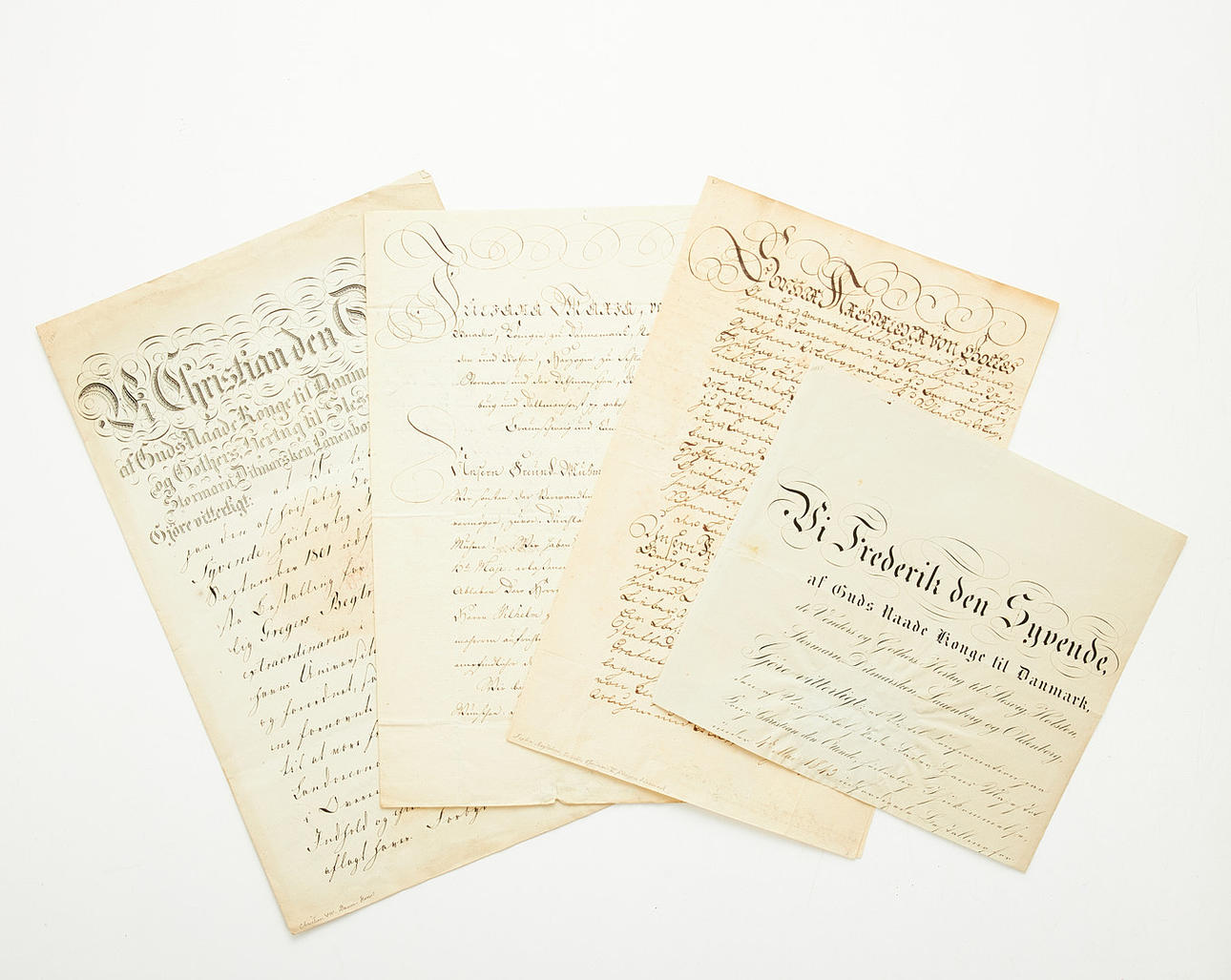 4 DANISH ROYAL MANUSCRIPTS, including Christian VIII and Frederick VII ...