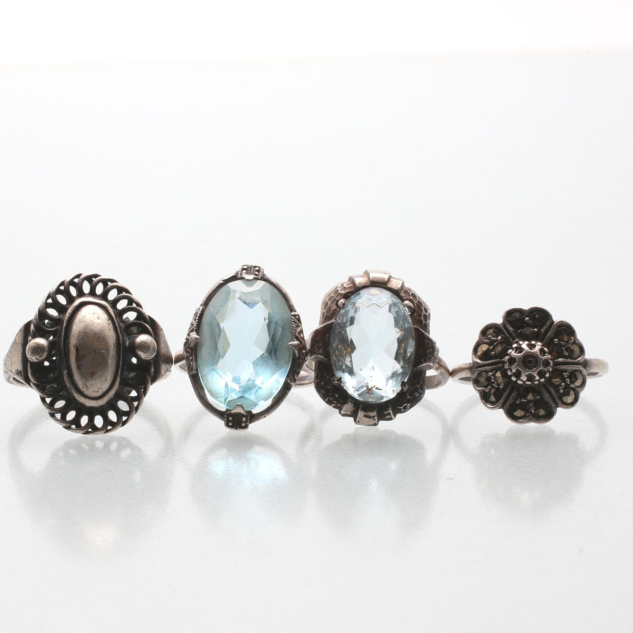 RINGAR, 4 st, silver, totalvikt ca 14,5 gram.