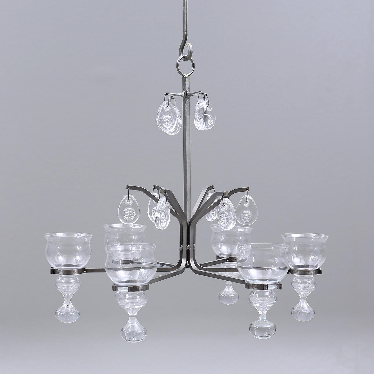 LJUSKRONA, smide/glas, 6 ljuskoppar.