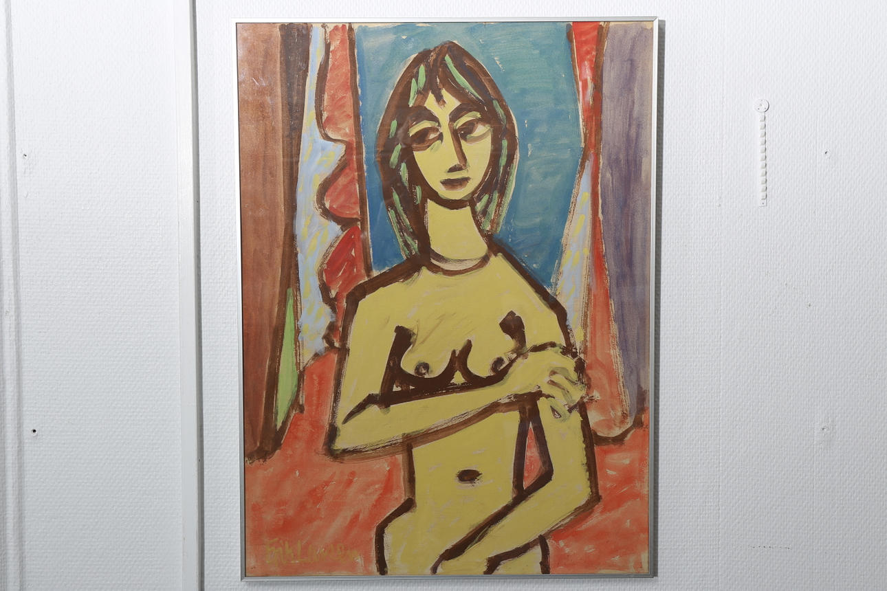 ERIK LARSEN. Blandteknik, Kvinnobild, signerad.