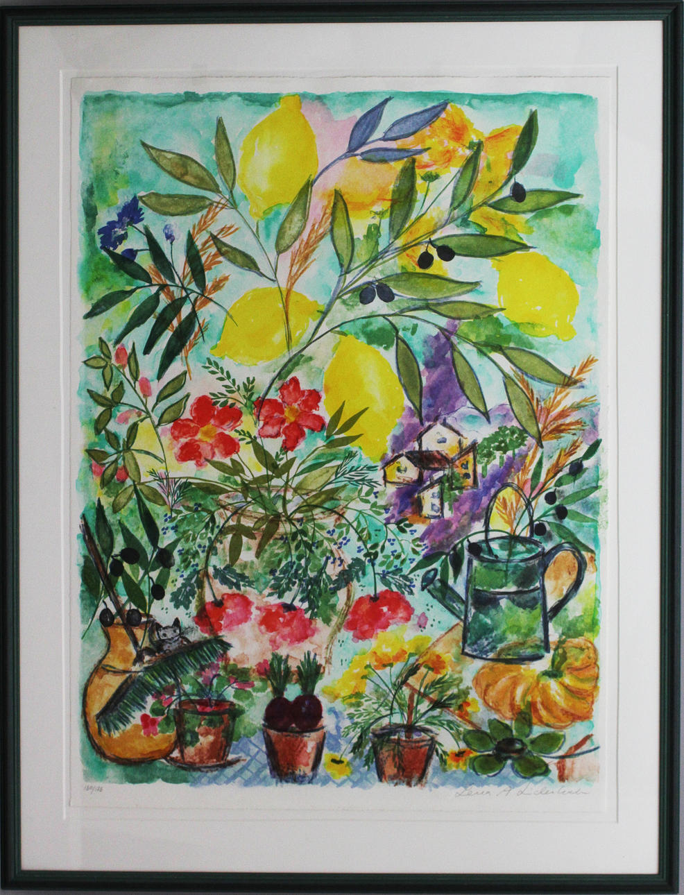 LENA LINDERHOLM. Stilleben med citroner. Färglitografi. Signerad Lena A Linderholm. 130/175.