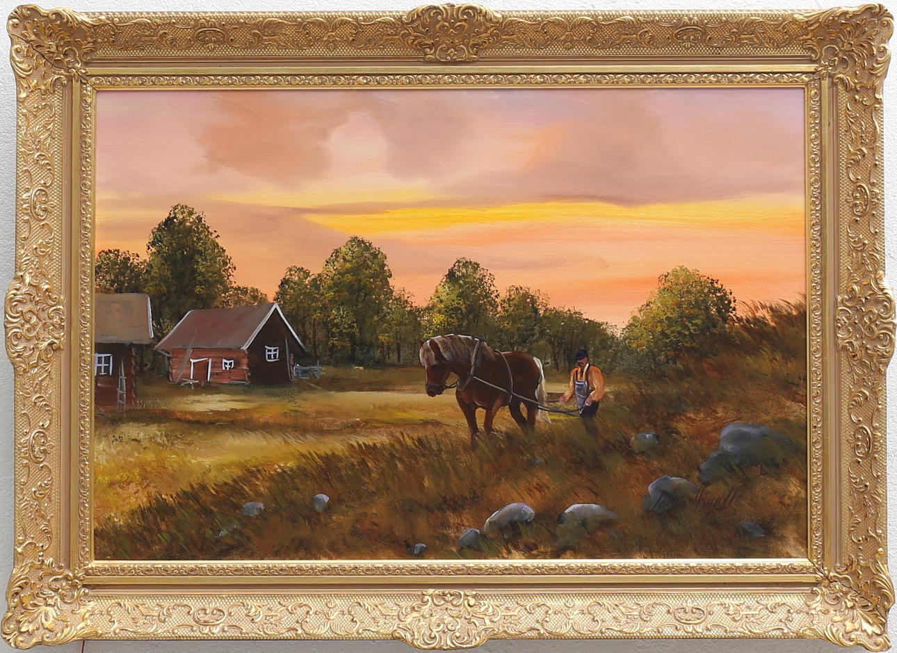 JOHAN ARVALL. "Fäbovall". Olja på duk, signerad.