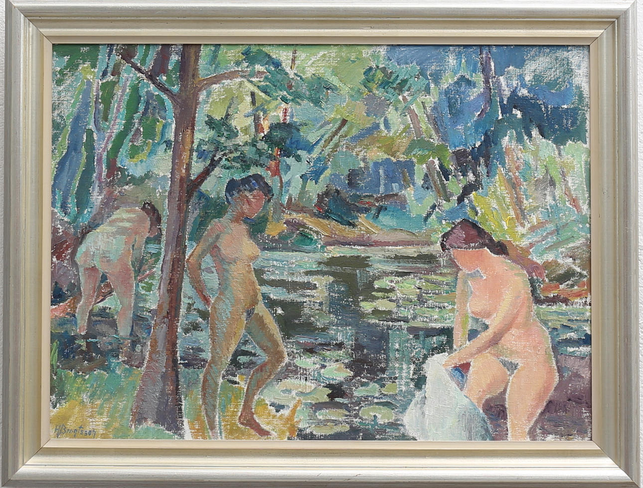 HILMER BENGTSSON. Nakna kvinnor vid vatten. Olja på duk, signerad.