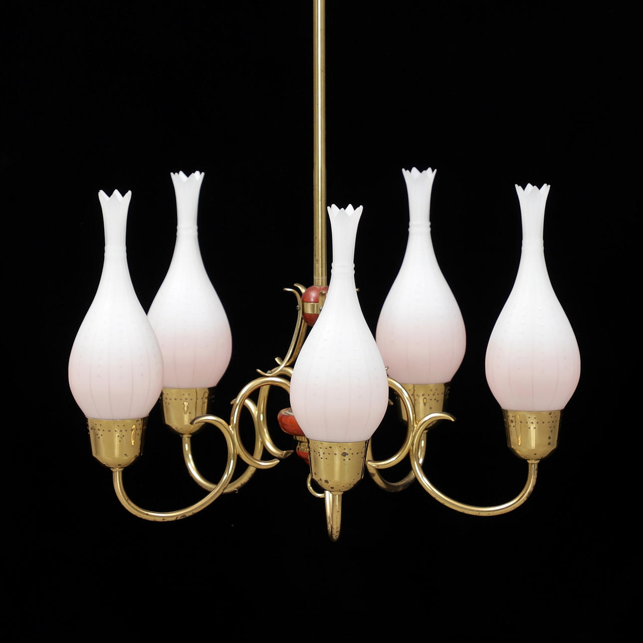 CEILING LAMP, brass/glass, mid-20th century.