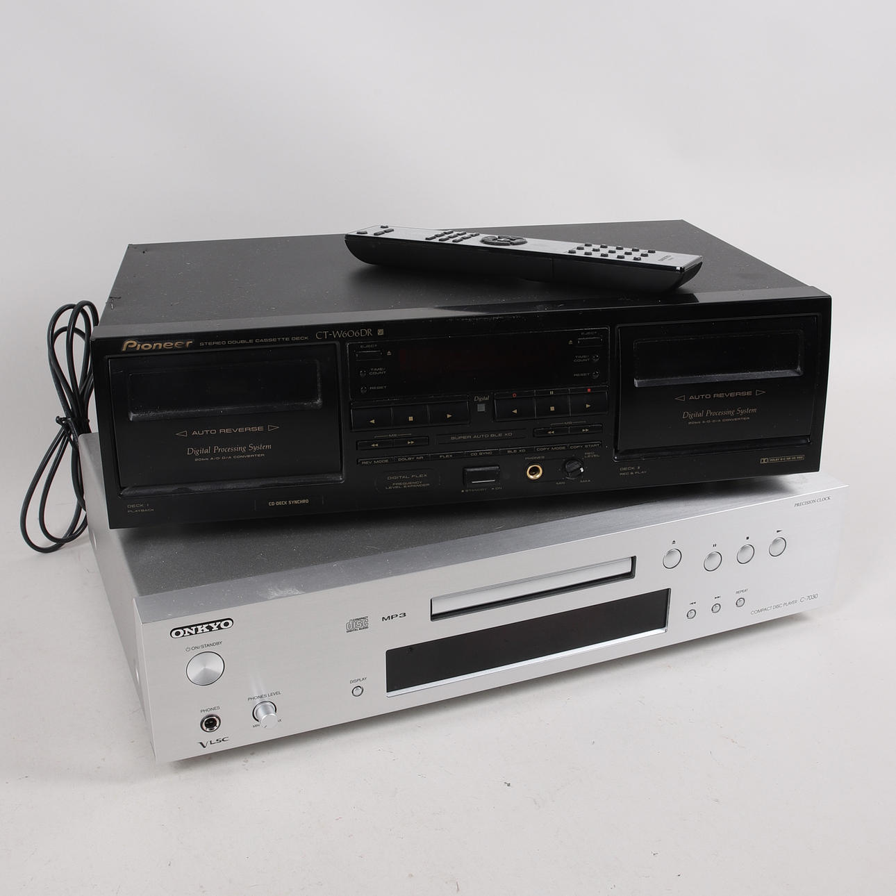 CD/MP3 AND TAPE PLAYER, Onkyo C-7030 and Pioneer double cassette player.