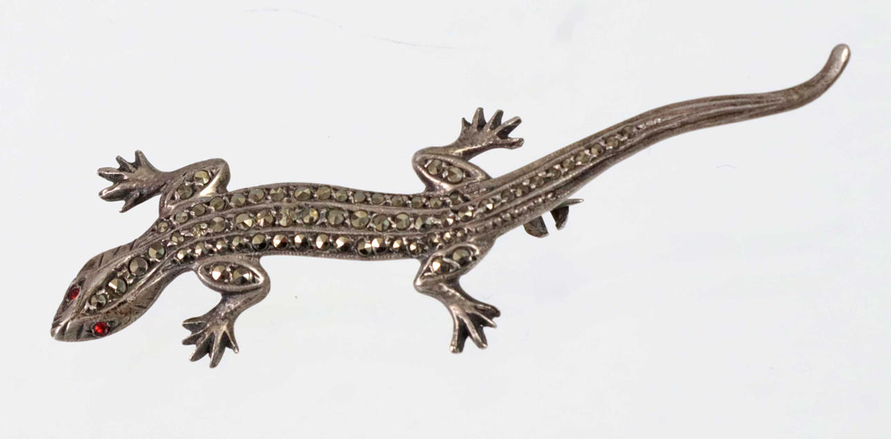 ANTIKE BROSCHE SALAMANDER, Eidechse, Silber 830.