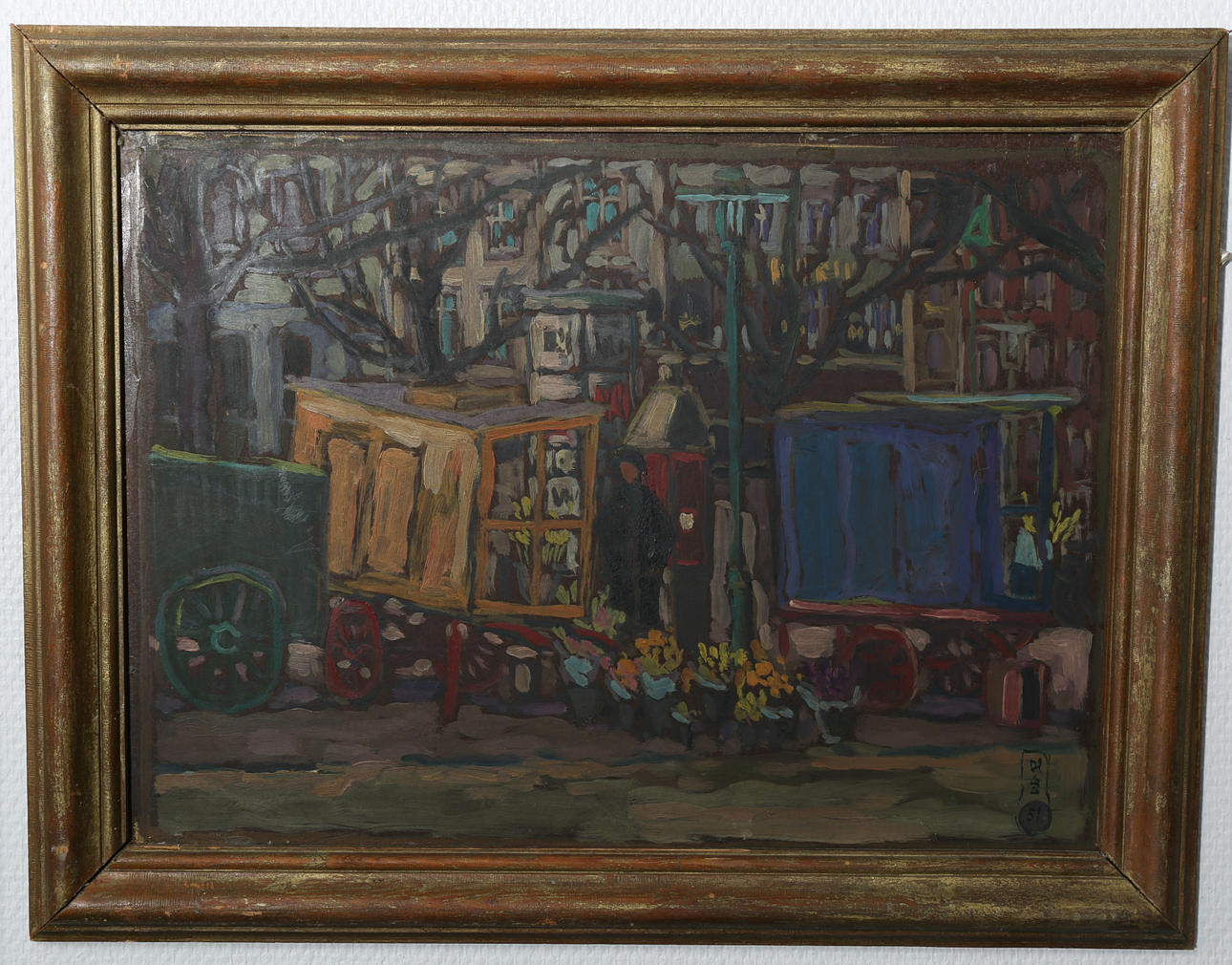 OIDENTIFIERAD KONSTNÄR. Olja på kartong, Torghandel, signerad, daterad -51.