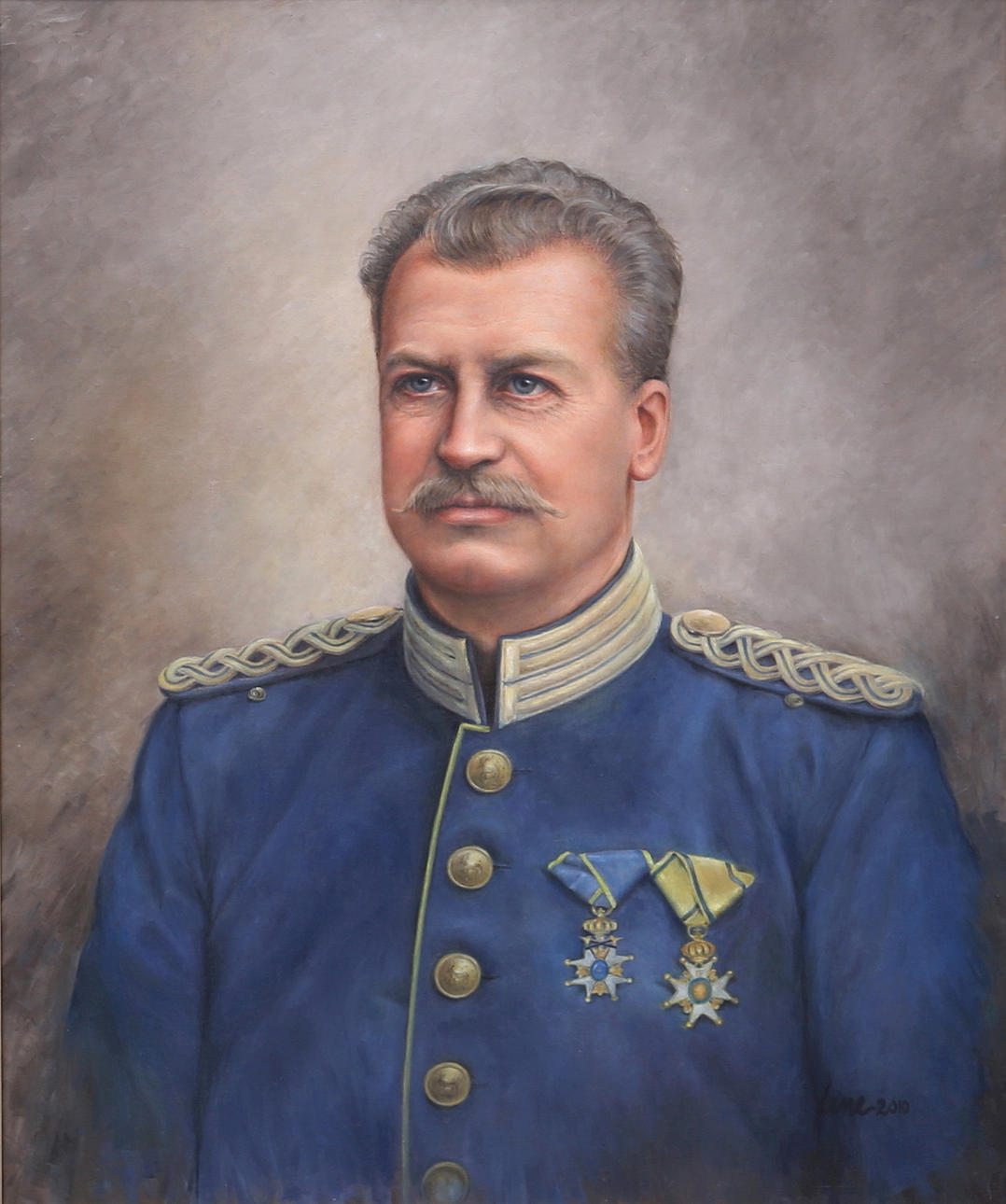 LENE ARONSSON. Oil on canvas, military portrait, signed Lene.
