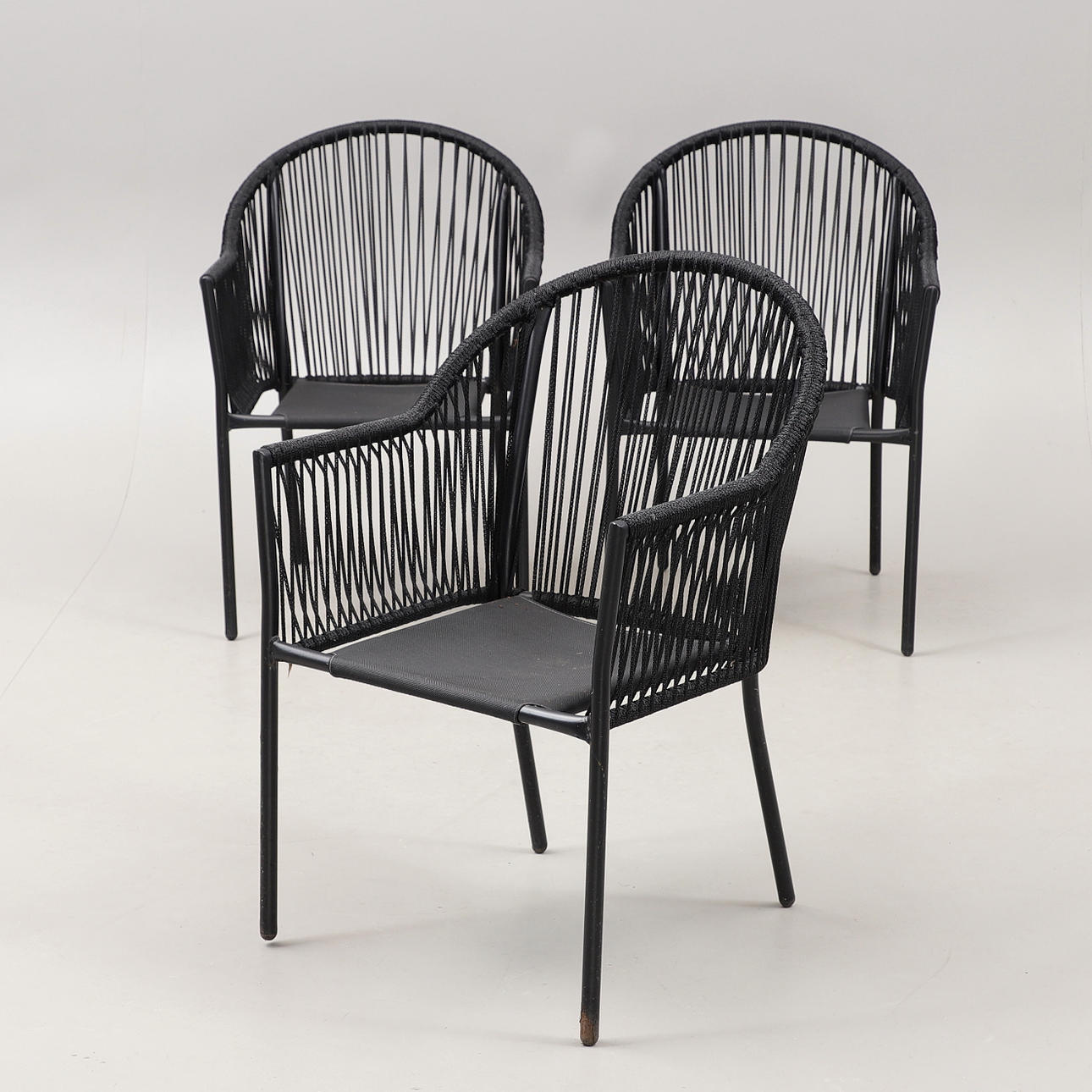 HAVESTOLE, 3 stk, stål/snor. 2000'erne.