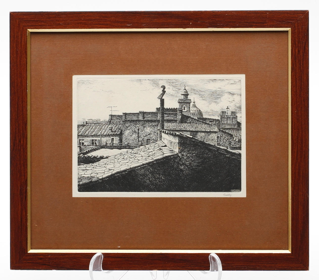 FOLKE GULLBY. "Utsikt från mitt fönster i Rom". Etsning, nr 202. Signerad.