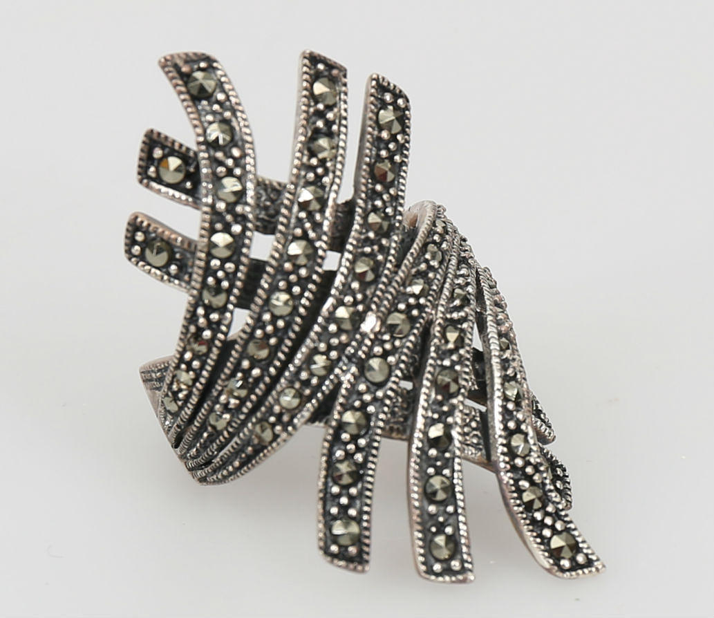 RING, silver, markasiter, Art Deco stil, 1900-2000-tal.