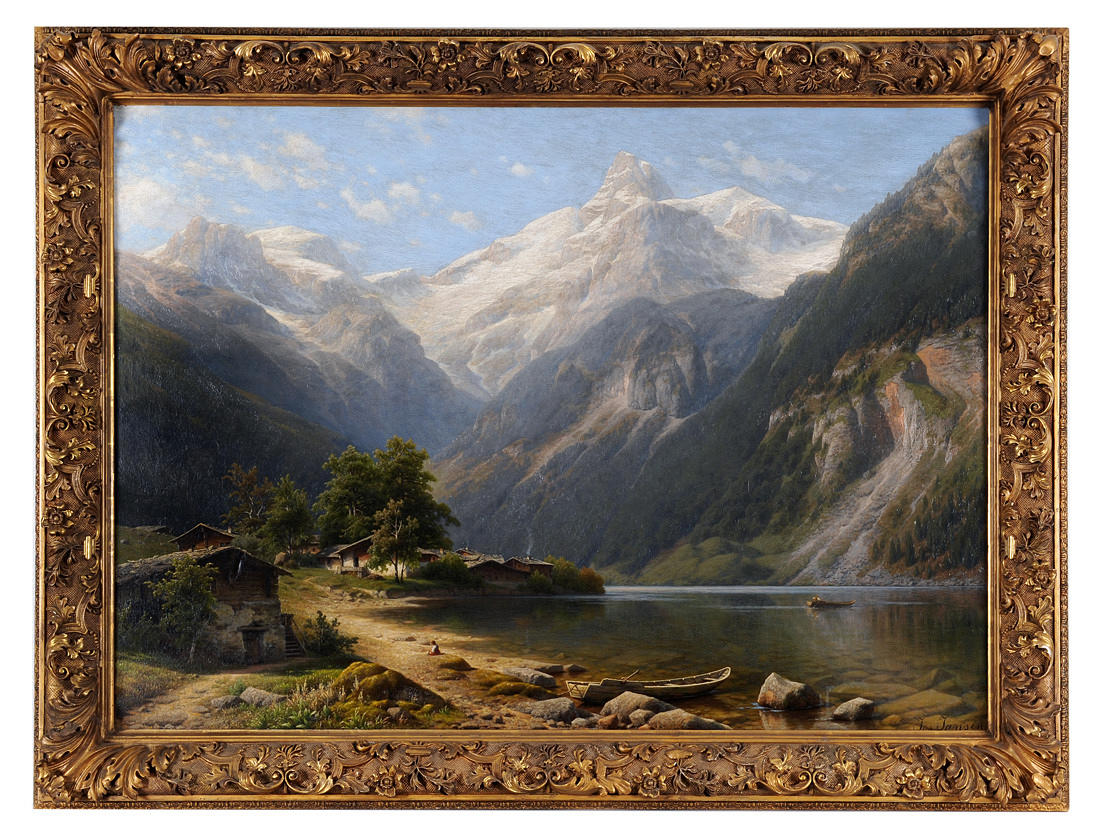 JOSEPH JANSEN. ”Lake Oeschinen i Berner Oberland”. Museum oljemålning runt 1860/70.