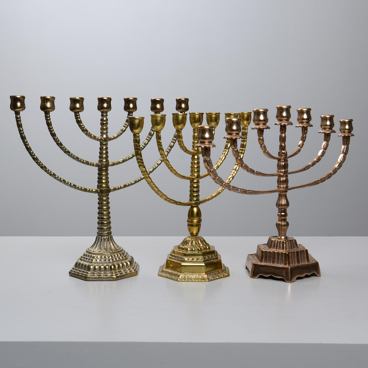 MENORA, 3 pcs., brass, 1900s.