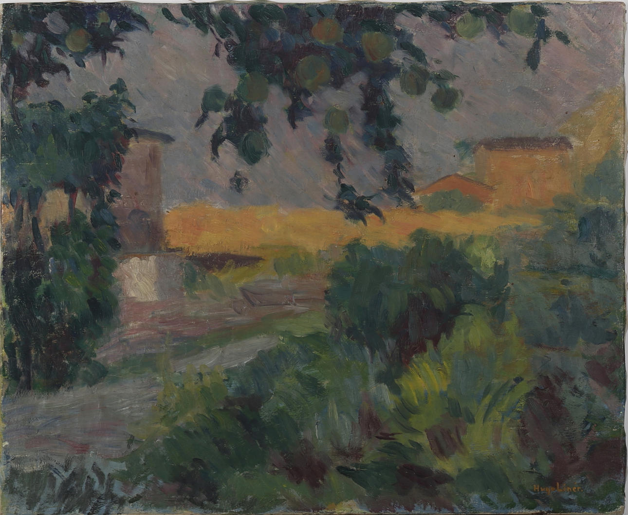 HUGO LINÉR. "Blommande luzern, Ven 1947". Olja på duk. Signerad.