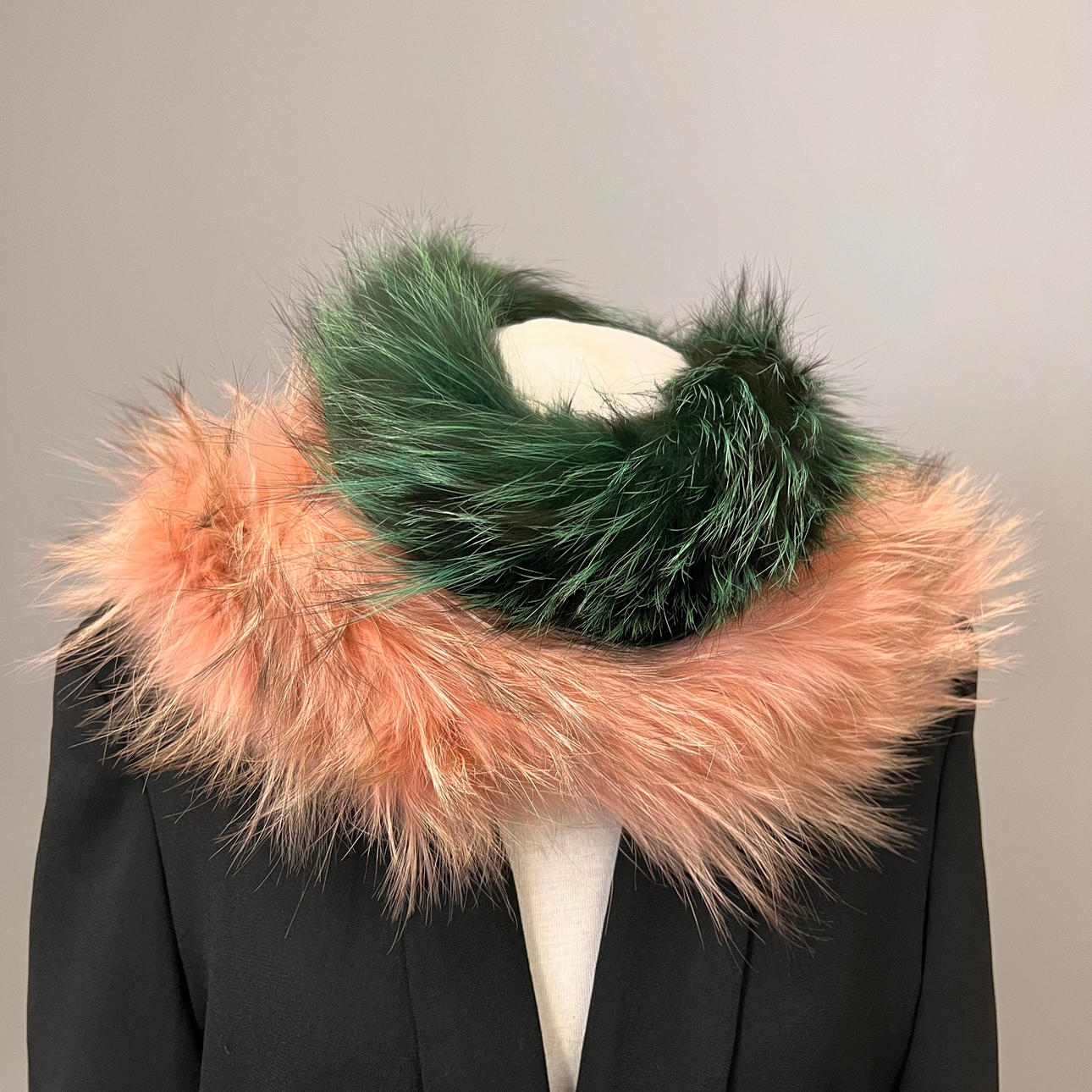 PAAR BOAS IN FOX ARGENTÉ LACHS UND GRÜNER FARBE.