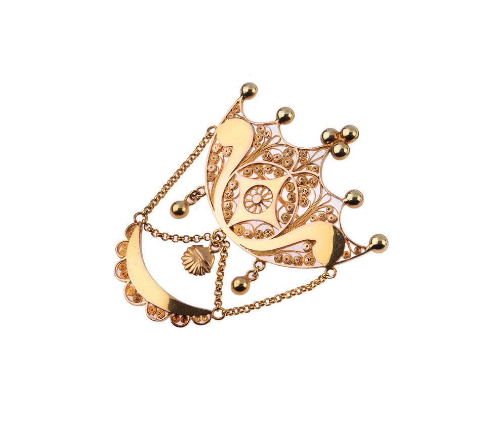 OSTFRIESISCHE FILIGRAN-BROSCHE, 585er Gelbgold.