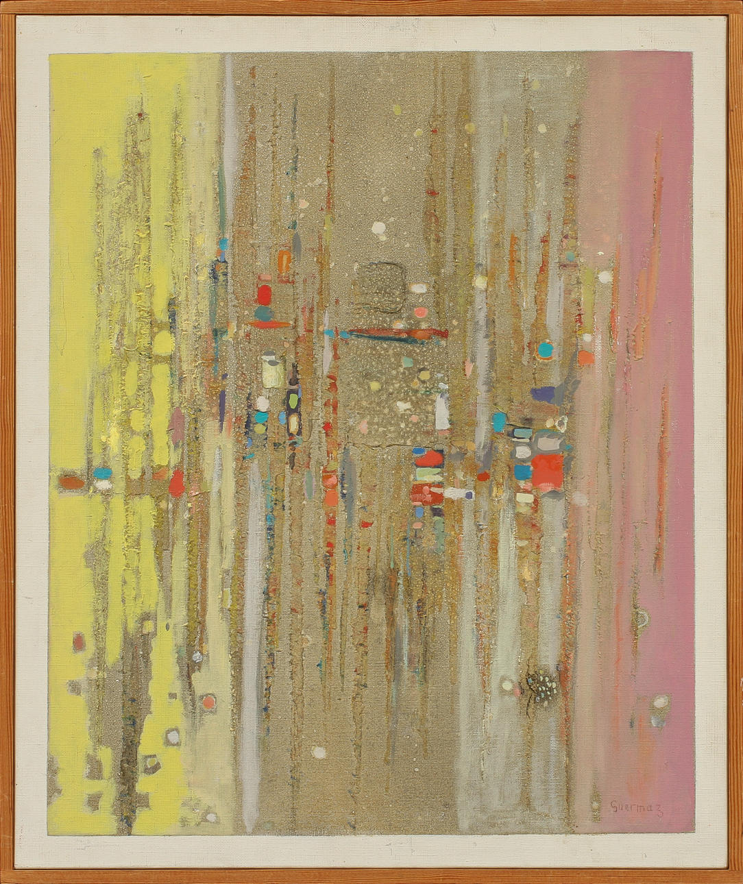 ABDELKADER GUERMAZ. Komposition, olja på duk, signerad.