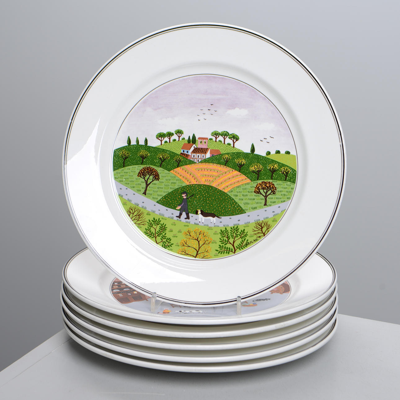 VILLEROY & BOCH, dinner plates, 6 pcs, 'Naïf', Gérard Laplau