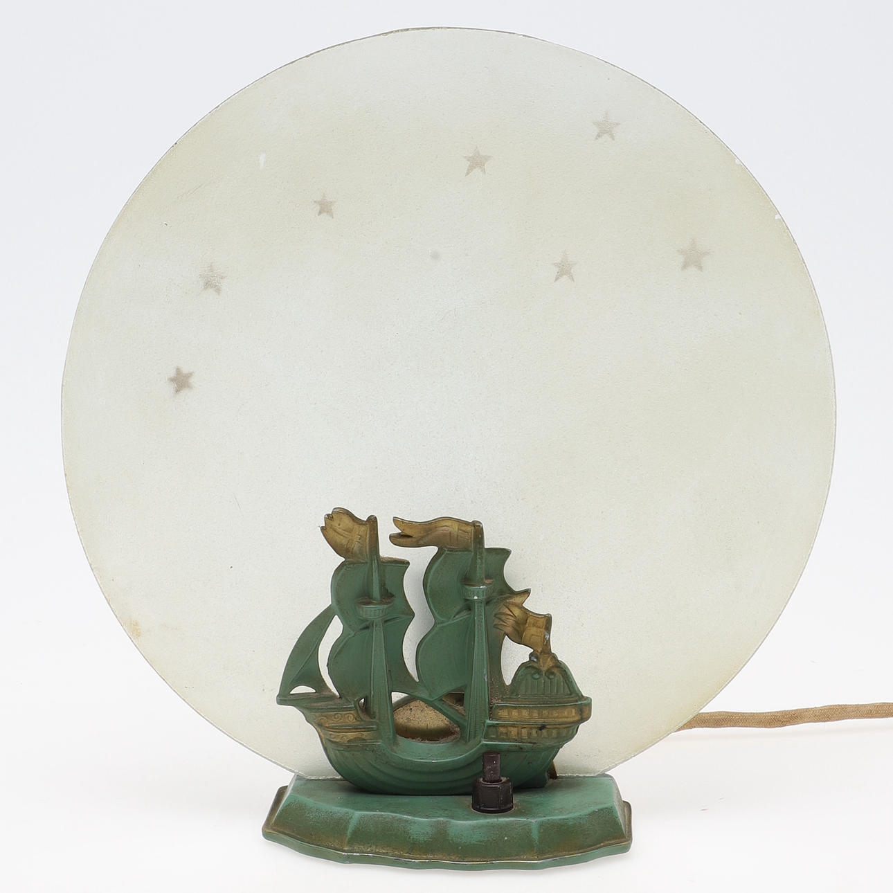 TISCHLAMPE, Schiff, Art Deco, Sternmetall.