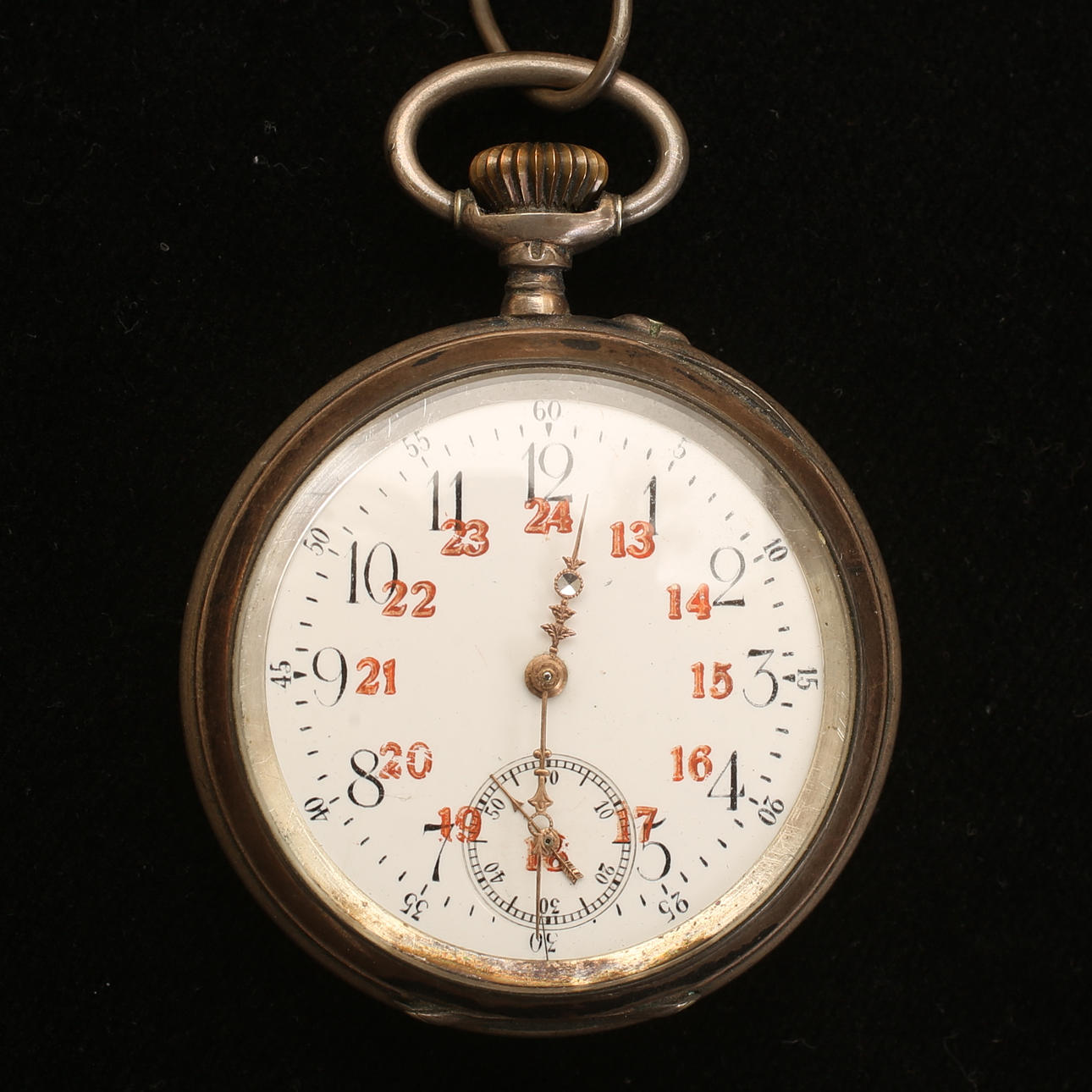 TASCHENUHR mit Kette, Silber.